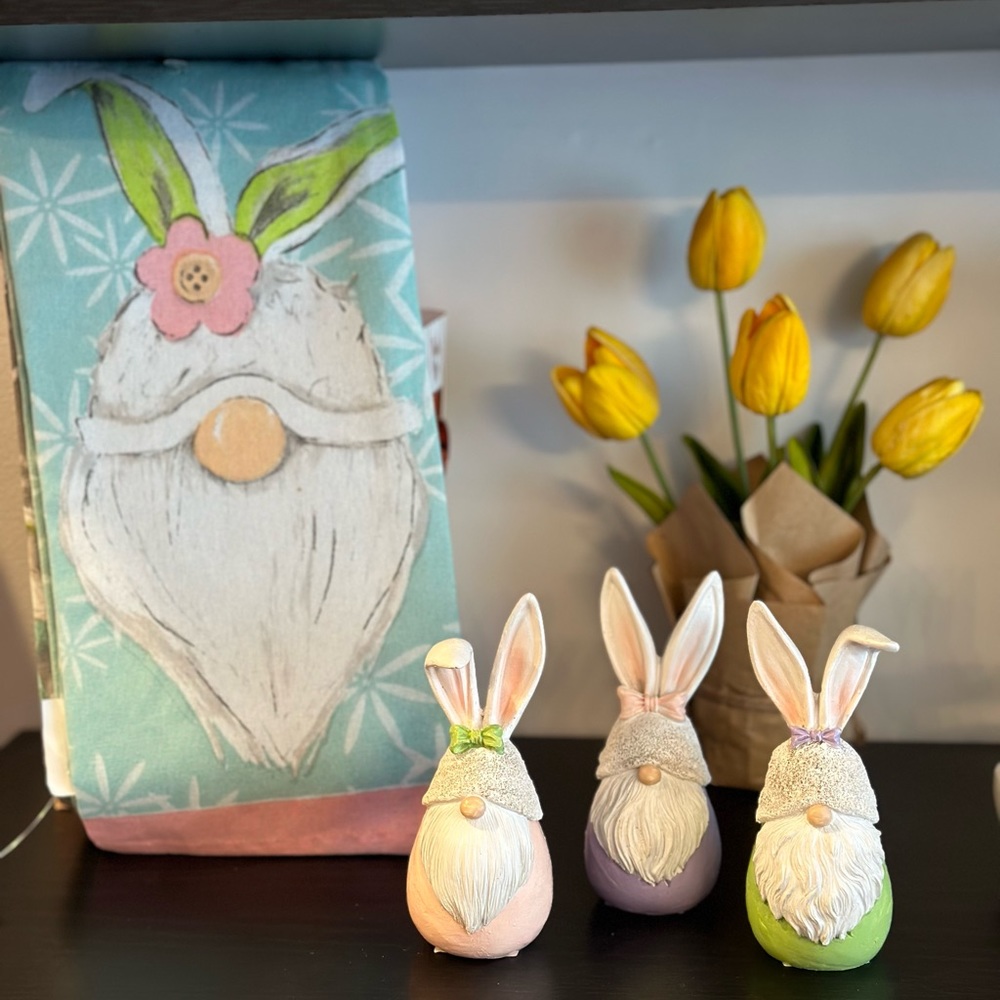 *SOLD* Gnome Bunny Spring and Easter Decor Tea Towel Set, Set of 3 Gnome Bunnies